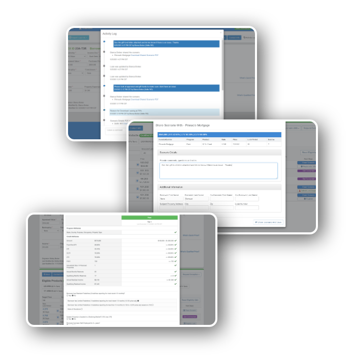LoanNEX Platform Screenshots on a Patterned Background