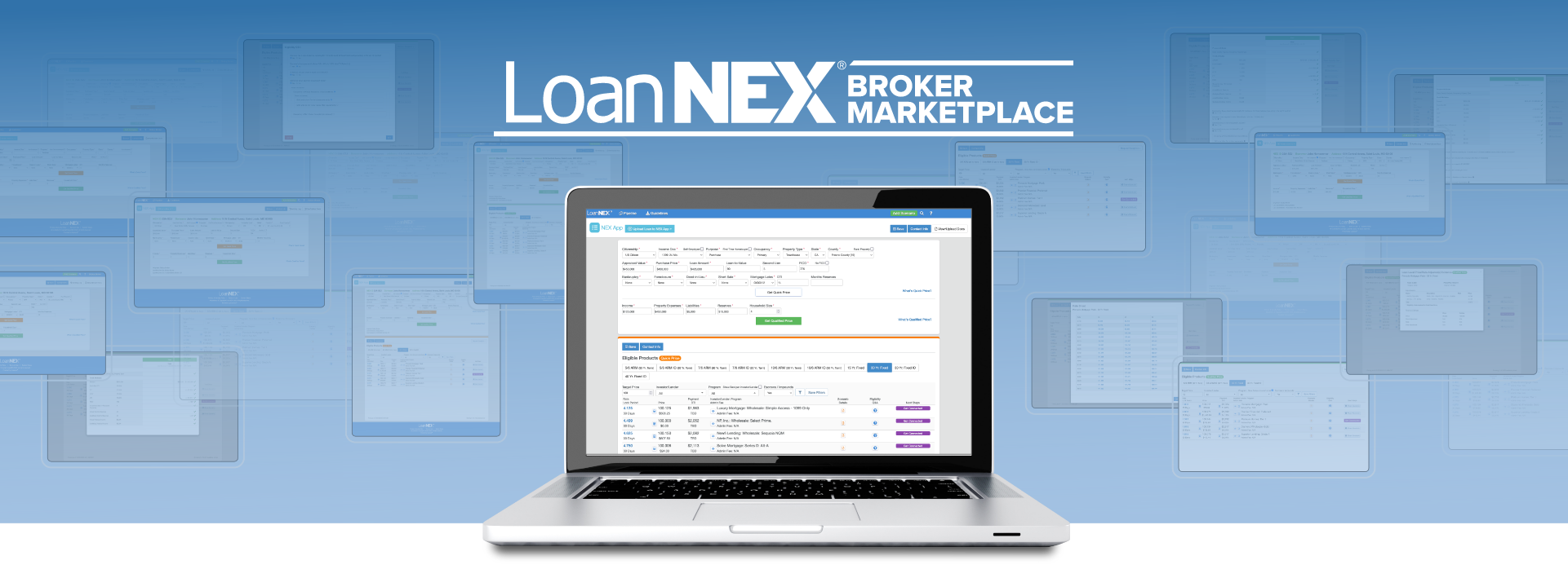 LoanNEX Broker Marketplace Logo with Platform Displaying on Desktop Computer